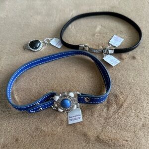 Lot Of 2 Lia Sophia Under Wrap Blue Black Double Wrap bracelets 13 inch & Charms